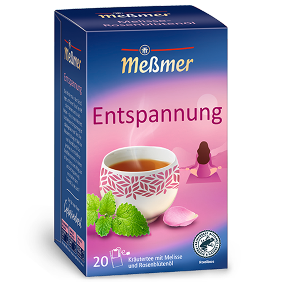 Ceai de plante cu rooibos, Messmer, Relaxare, cu balsam de lamaie si ulei de petale de trandafir, 40g