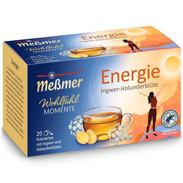 Ceai de plante, Messmer, Energie, cu ghimbir si floare de soc, 40g